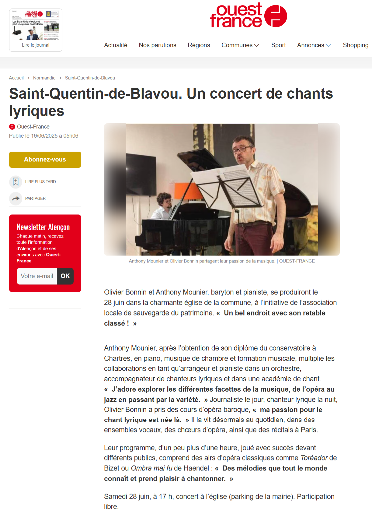 Saint-Quentin-de-Blavou. Un concert de chants lyriques